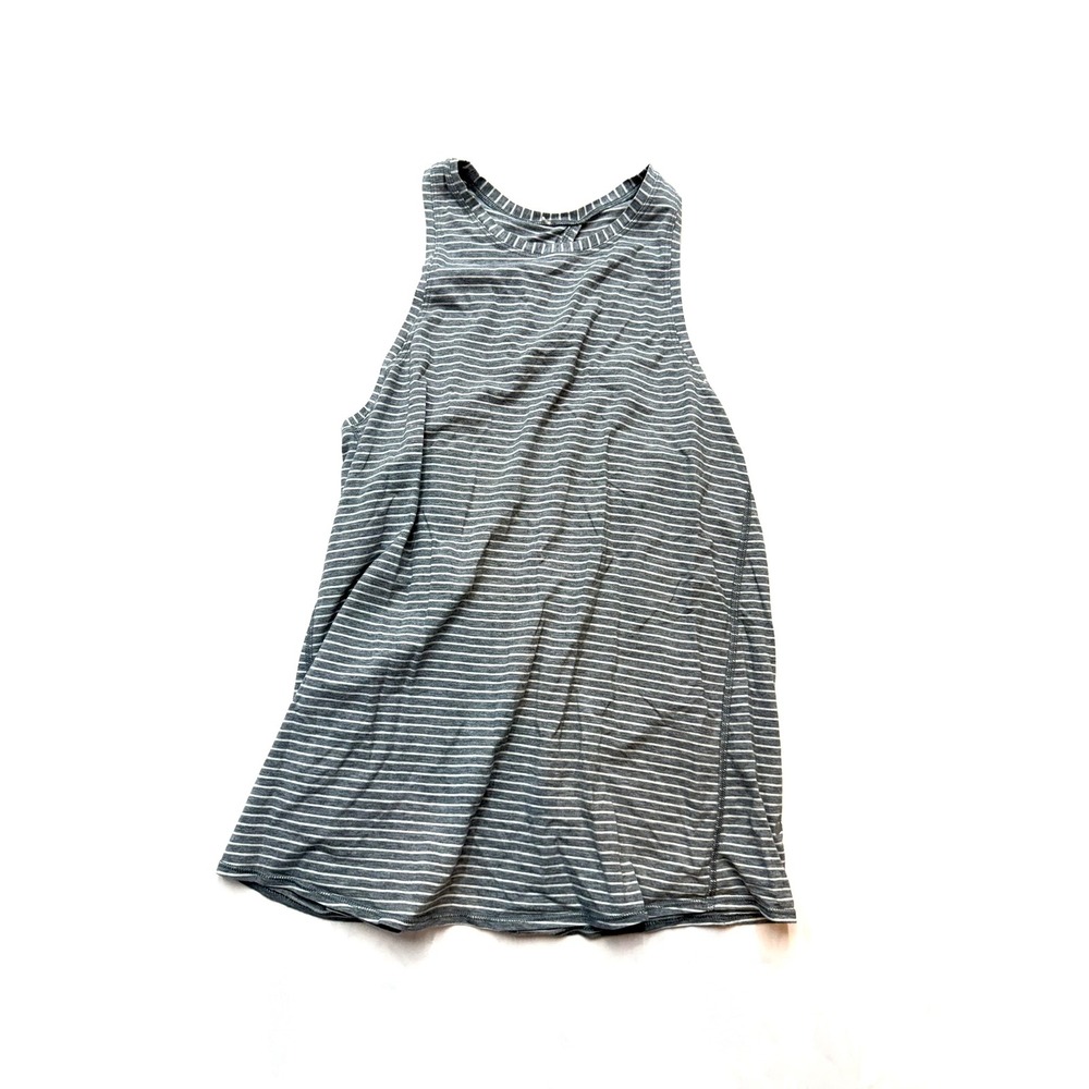 LULULEMON Womens 6/8 Gray White Stripe Split Back Sleeveless Tank Top Y8